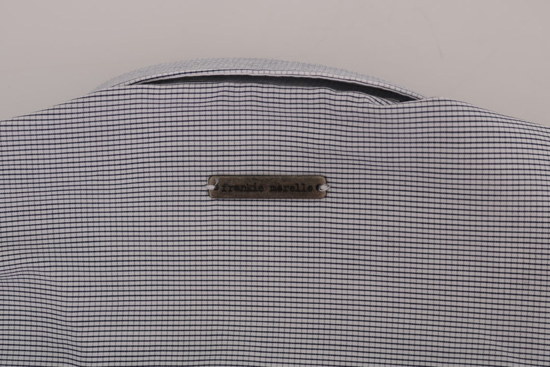 Frankie Morello White Blue Check Casual Cotton Regular Fit Shirt
