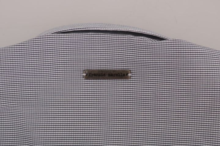 Frankie Morello White Blue Check Casual Cotton Regular Fit Shirt
