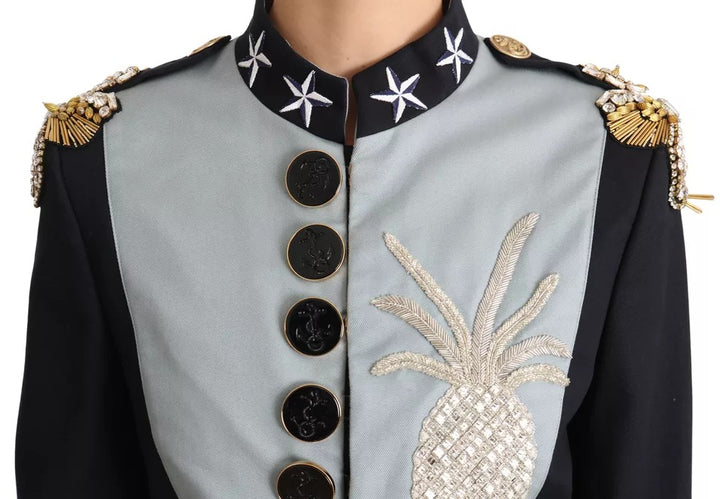 Dolce & Gabbana Blue Button Crystal Embellished Cotton Jacket
