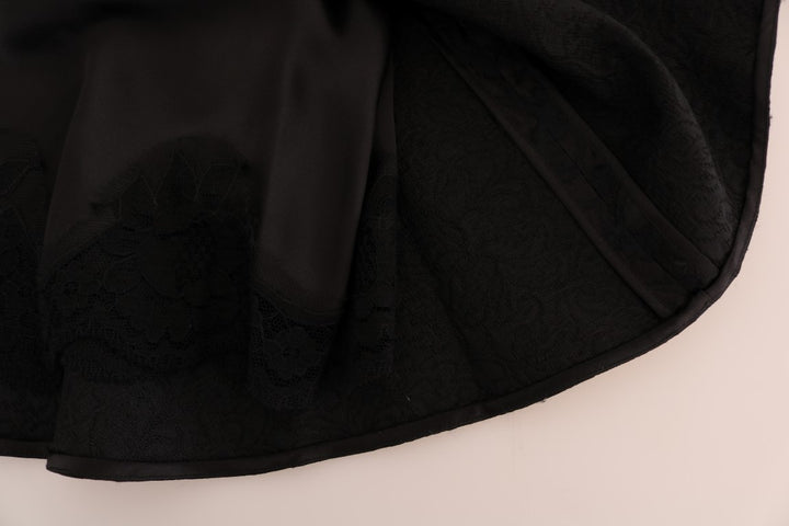 Dolce & Gabbana Black Floral Jacquard Silk A-Line Skirt