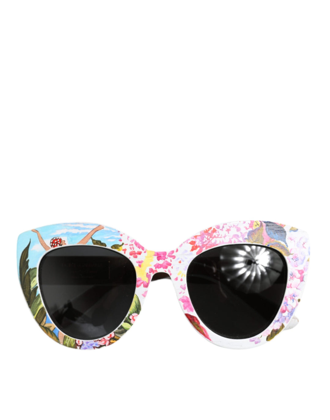 Dolce & Gabbana Multicolor Wood Crystal Brass Frame Floral Hand Paint Sunglasses