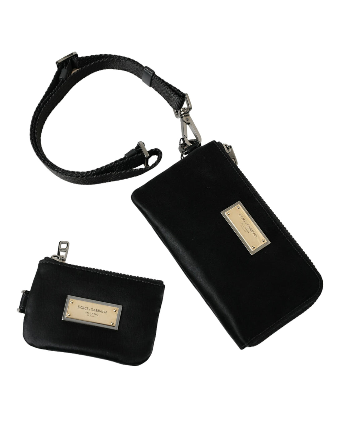 Dolce & Gabbana  Black Nylon Logo Plaque Keyring Pouch Clutch Bag
