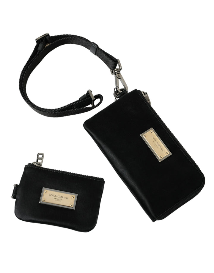 Dolce & Gabbana  Black Nylon Logo Plaque Keyring Pouch Clutch Bag