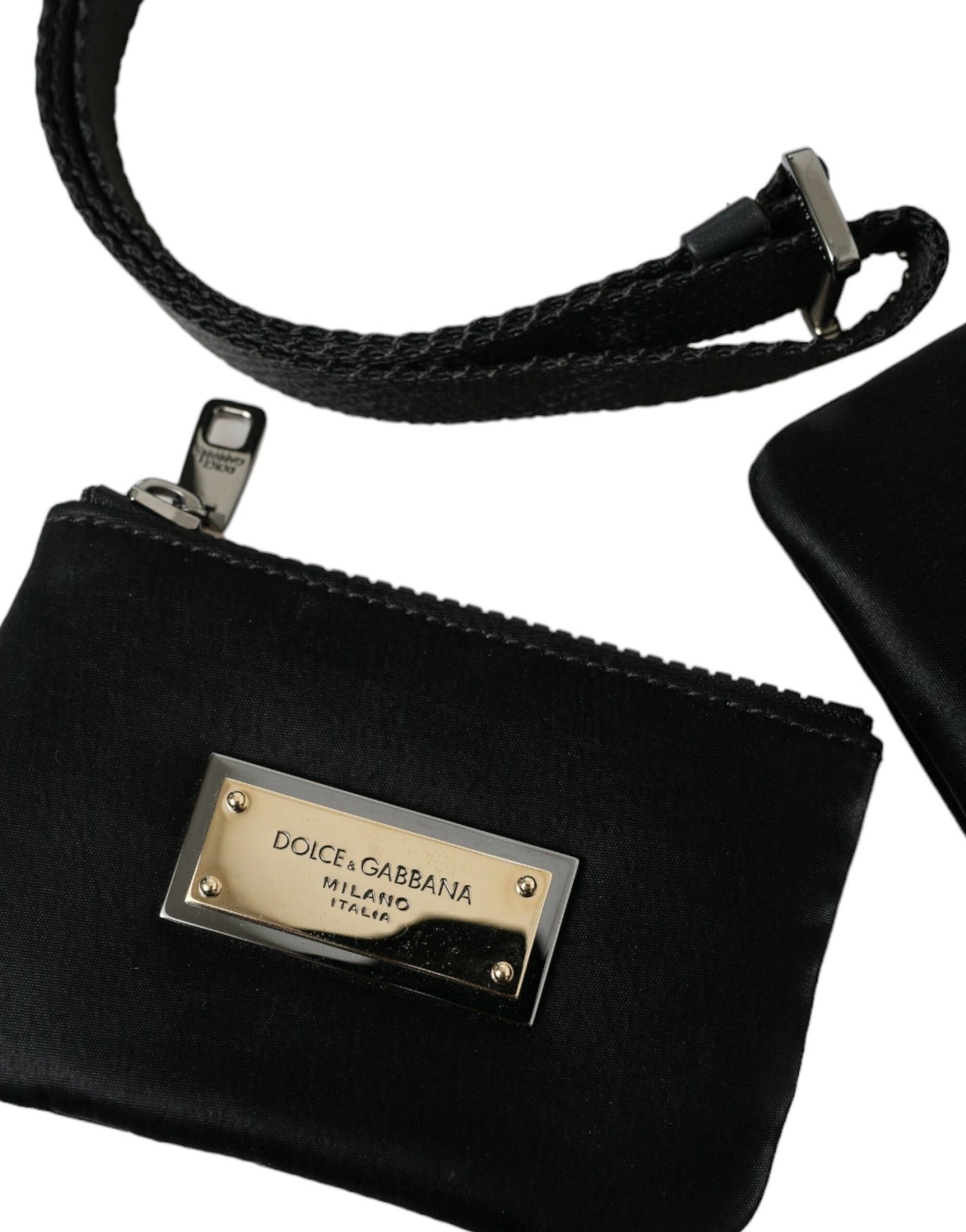 Dolce & Gabbana  Black Nylon Logo Plaque Keyring Pouch Clutch Bag