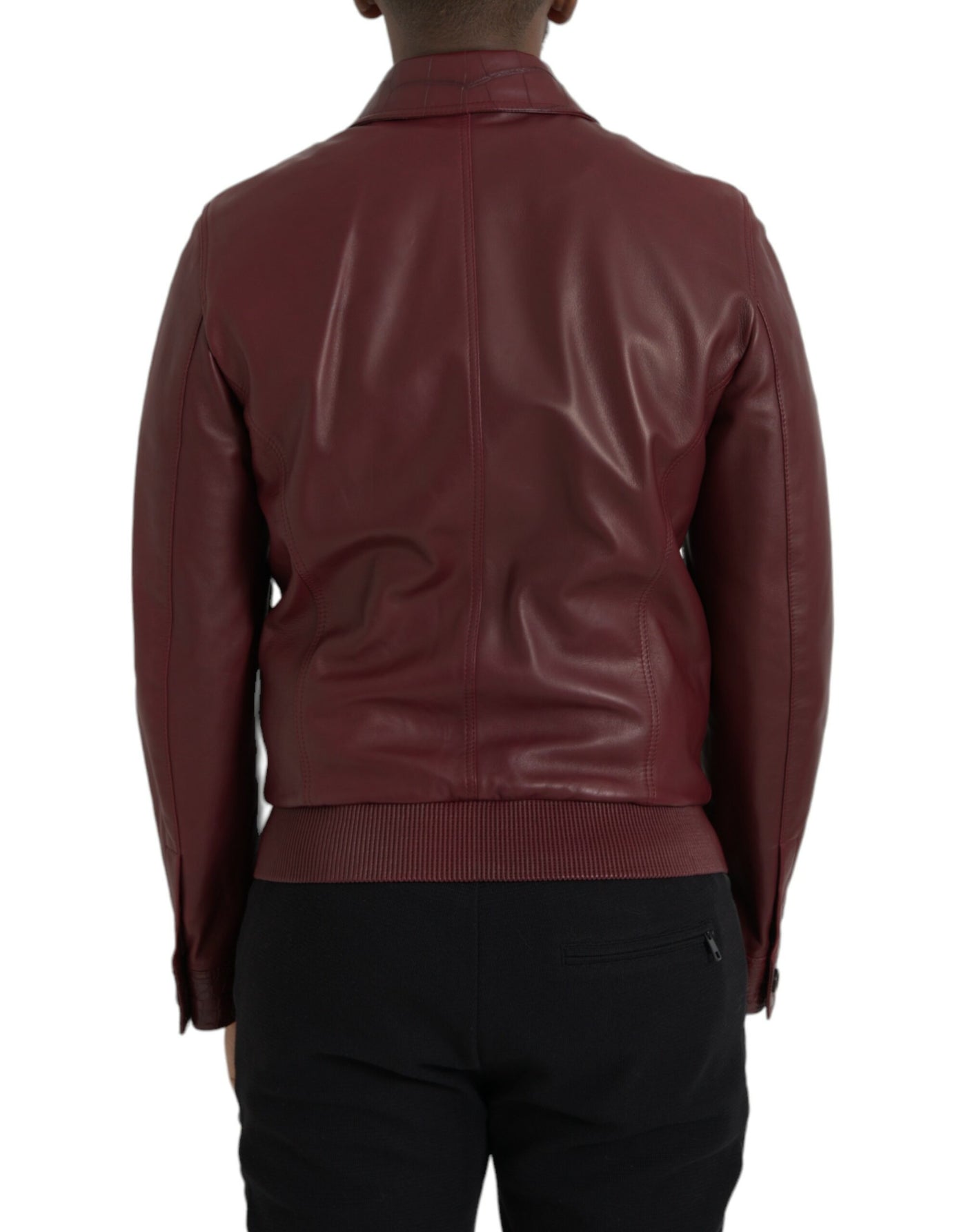 Maroon Exotic Leather Zip Biker Coat Jacket