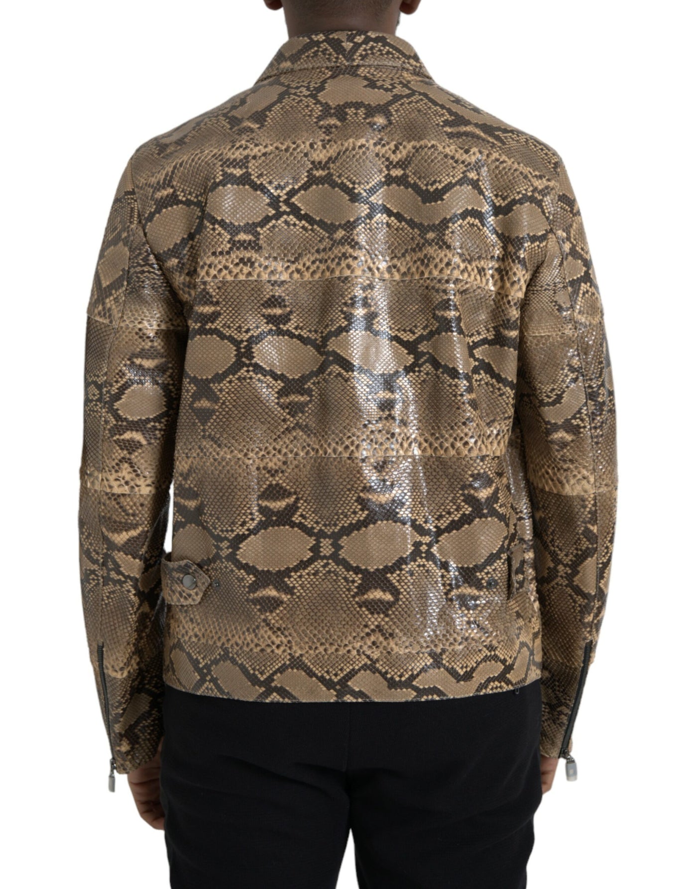 Beige Exotic Leather Biker Blouson Jacket