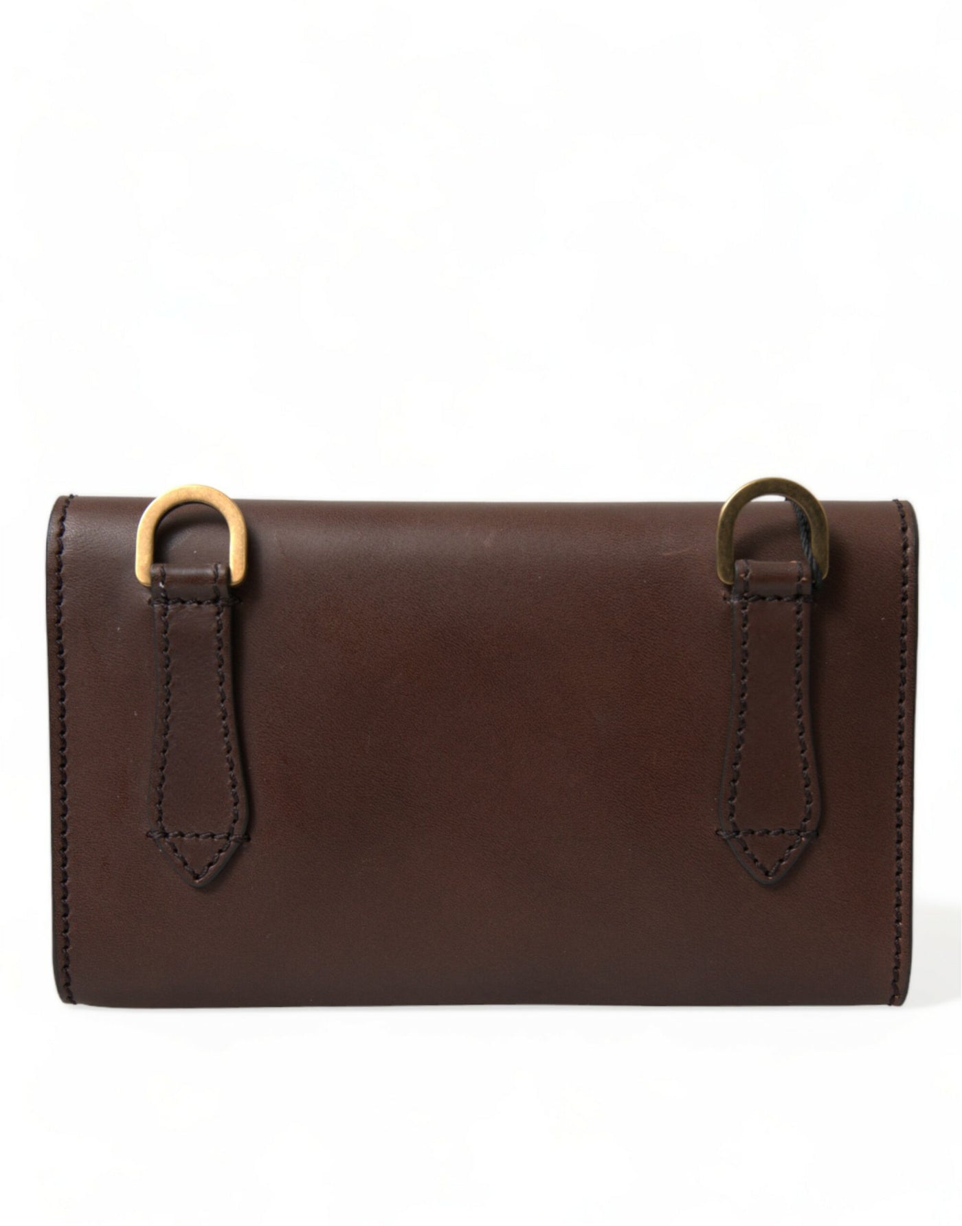 Chic Brown Leather Shoulder Bag with Gold Detailing