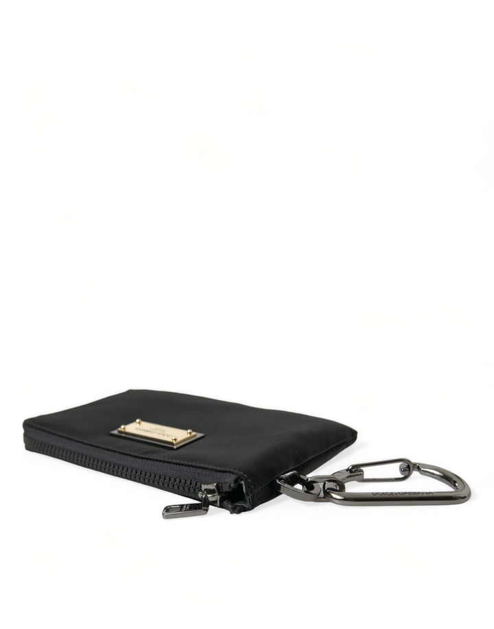 Dolce & Gabbana  Black Nylon Logo Plaque Keyring Pouch Clutch Bag