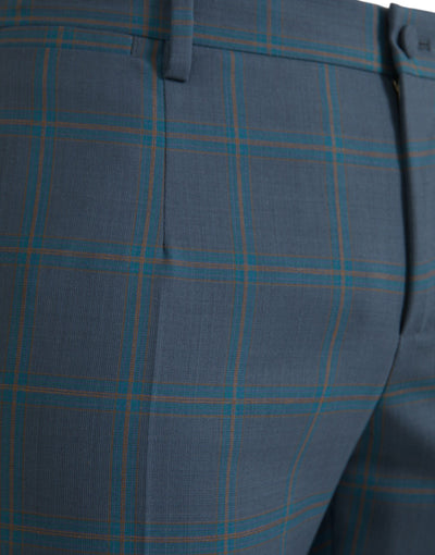 Dolce & Gabbana Blue Checkered Wool Men Dress Pants