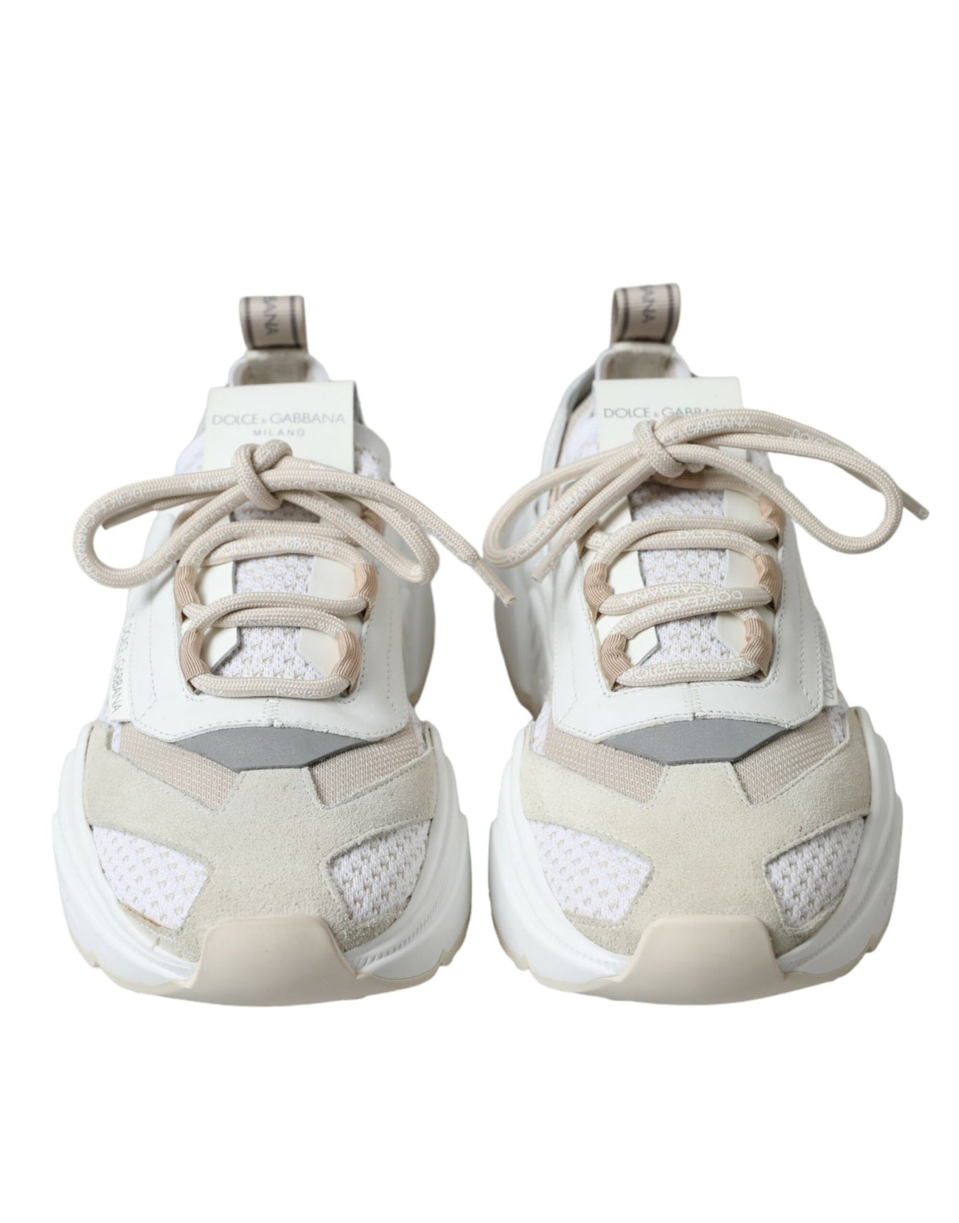 Dolce & Gabbana Beige White Daymaster Low Top Leather Sneakers Shoes