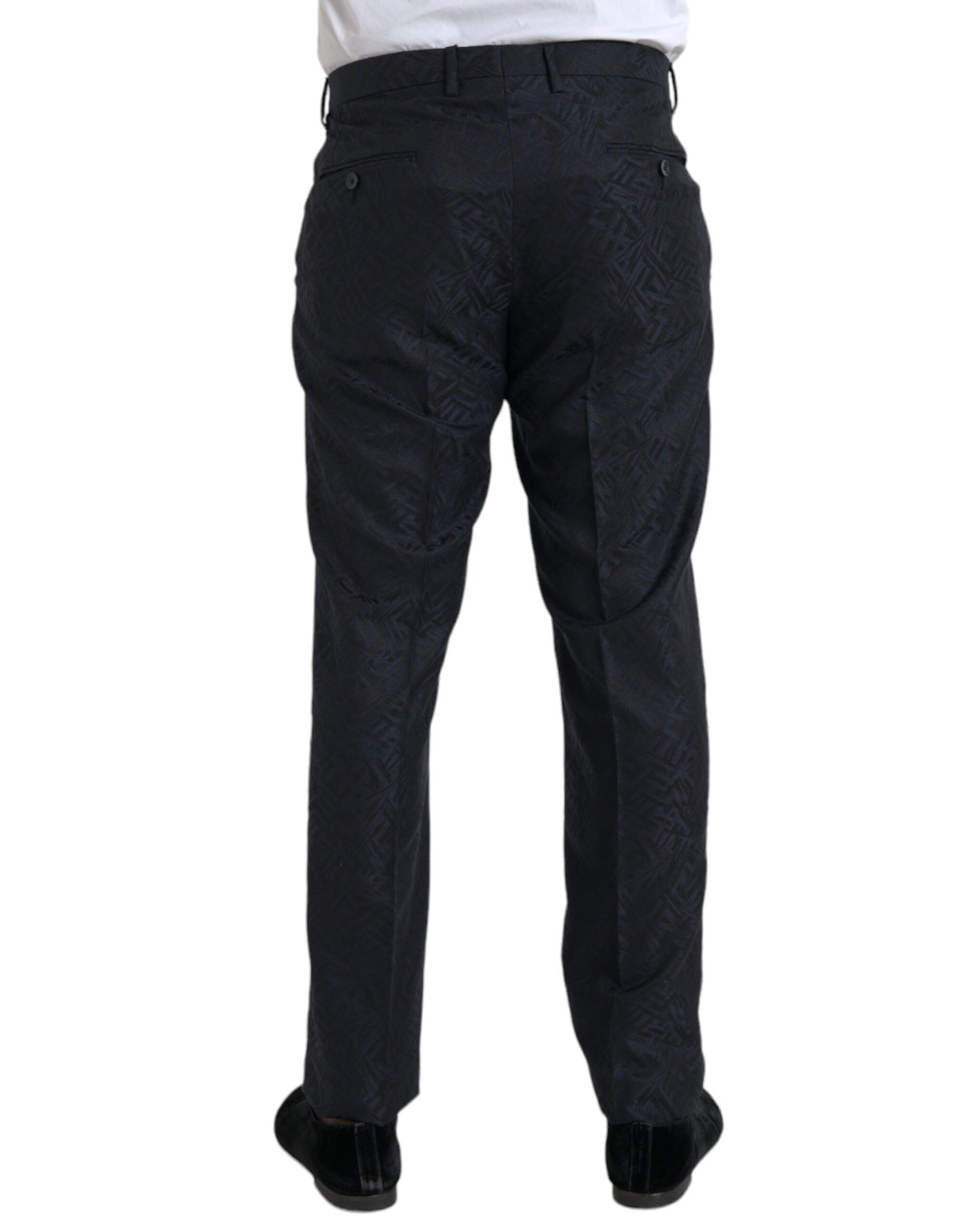 Dolce & Gabbana Blue Brocade Wool Skinny Men Dress Pants