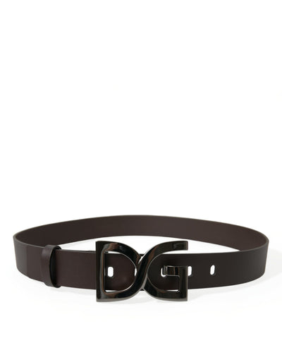 Dolce & Gabbana Dark Brown Leather DG Metal Buckle Belt