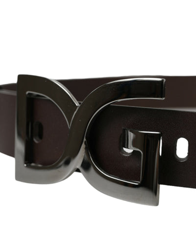 Dolce & Gabbana Dark Brown Leather DG Metal Buckle Belt
