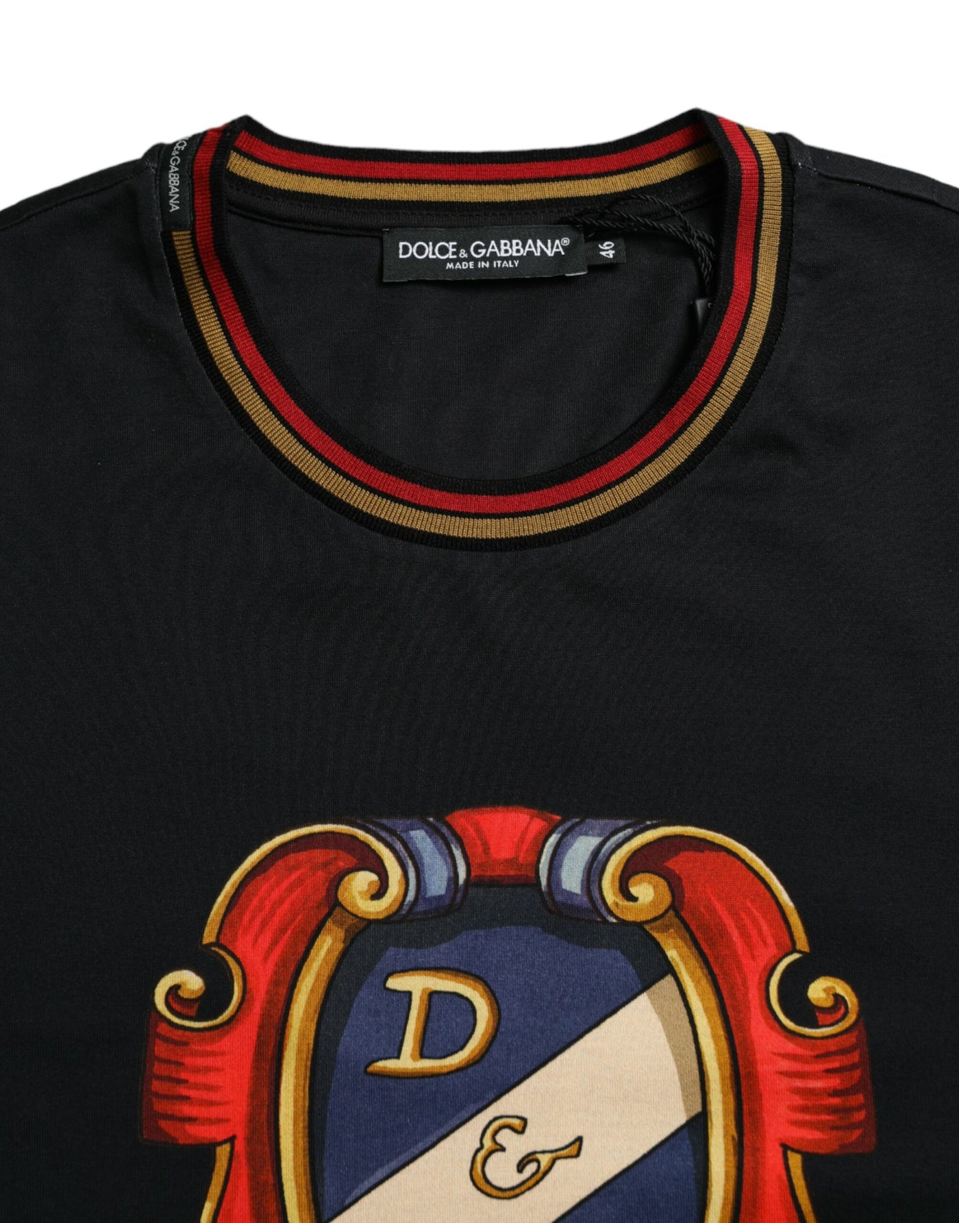 Dolce & Gabbana Black Logo Print Cotton Crew Neck T-shirt