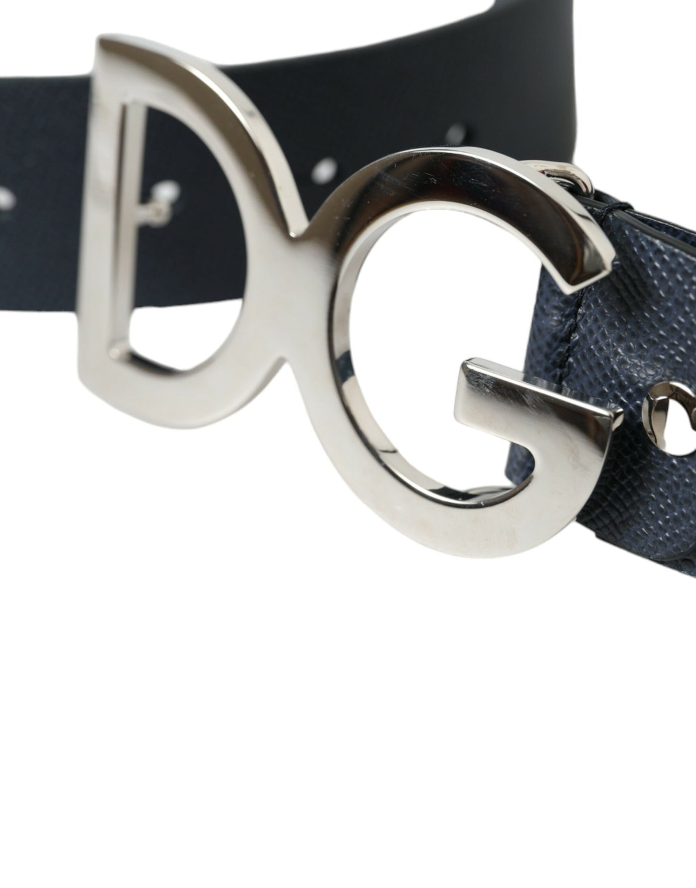 Dolce & Gabbana Blue Leather Silver Logo Metal Buckle Belt