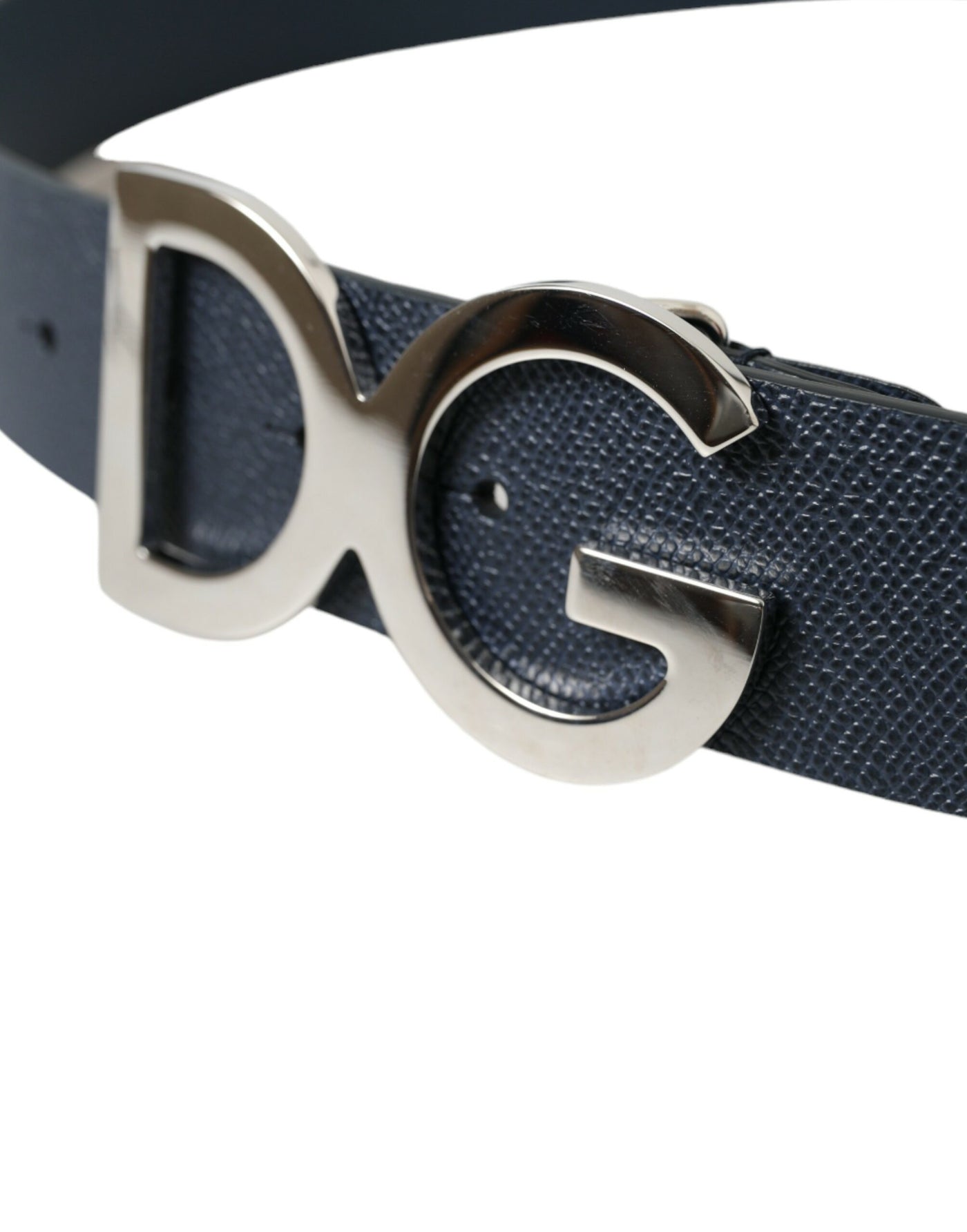 Dolce & Gabbana Blue Leather Silver Logo Metal Buckle Belt