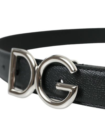 Dolce & Gabbana Black Leather Silver Metal Logo Buckle Belt