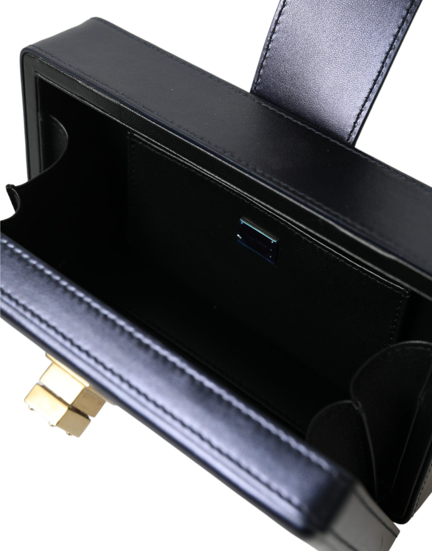 Elegant Dark Blue Lambskin Leather Box Bag