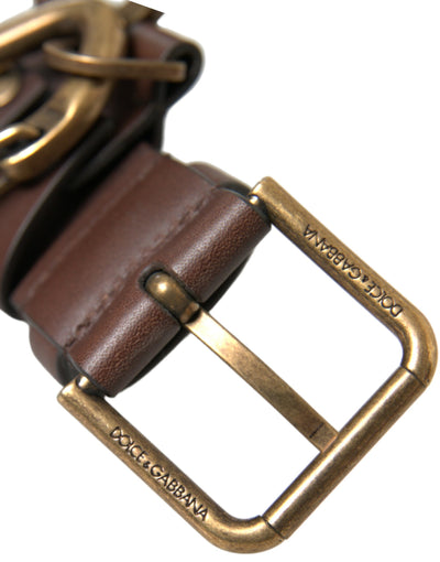 Dolce & Gabbana Brown Calf Leather Gold Metal Buckle Belt