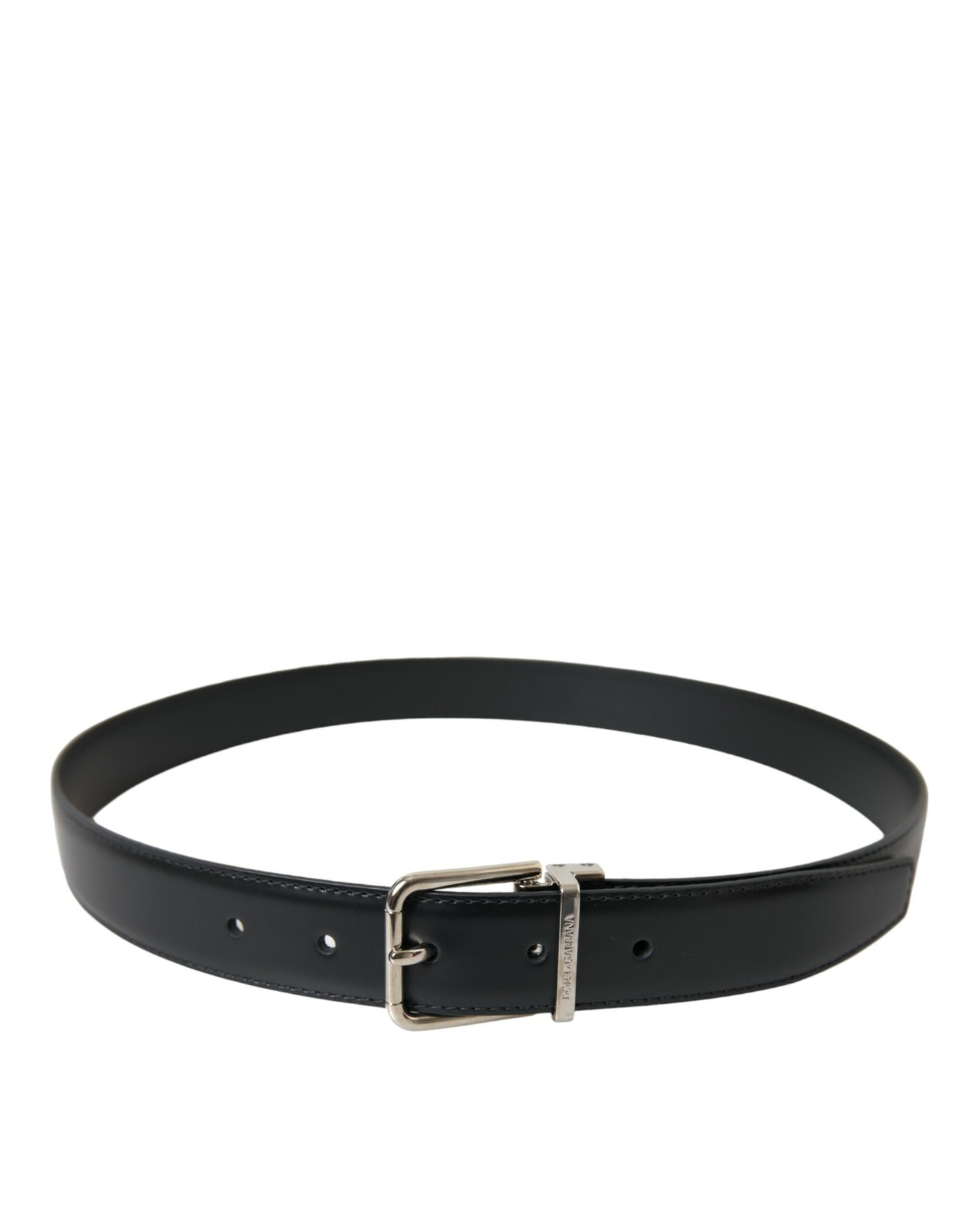 Dolce & Gabbana Black Calf Leather Silver Metal Buckle Belt