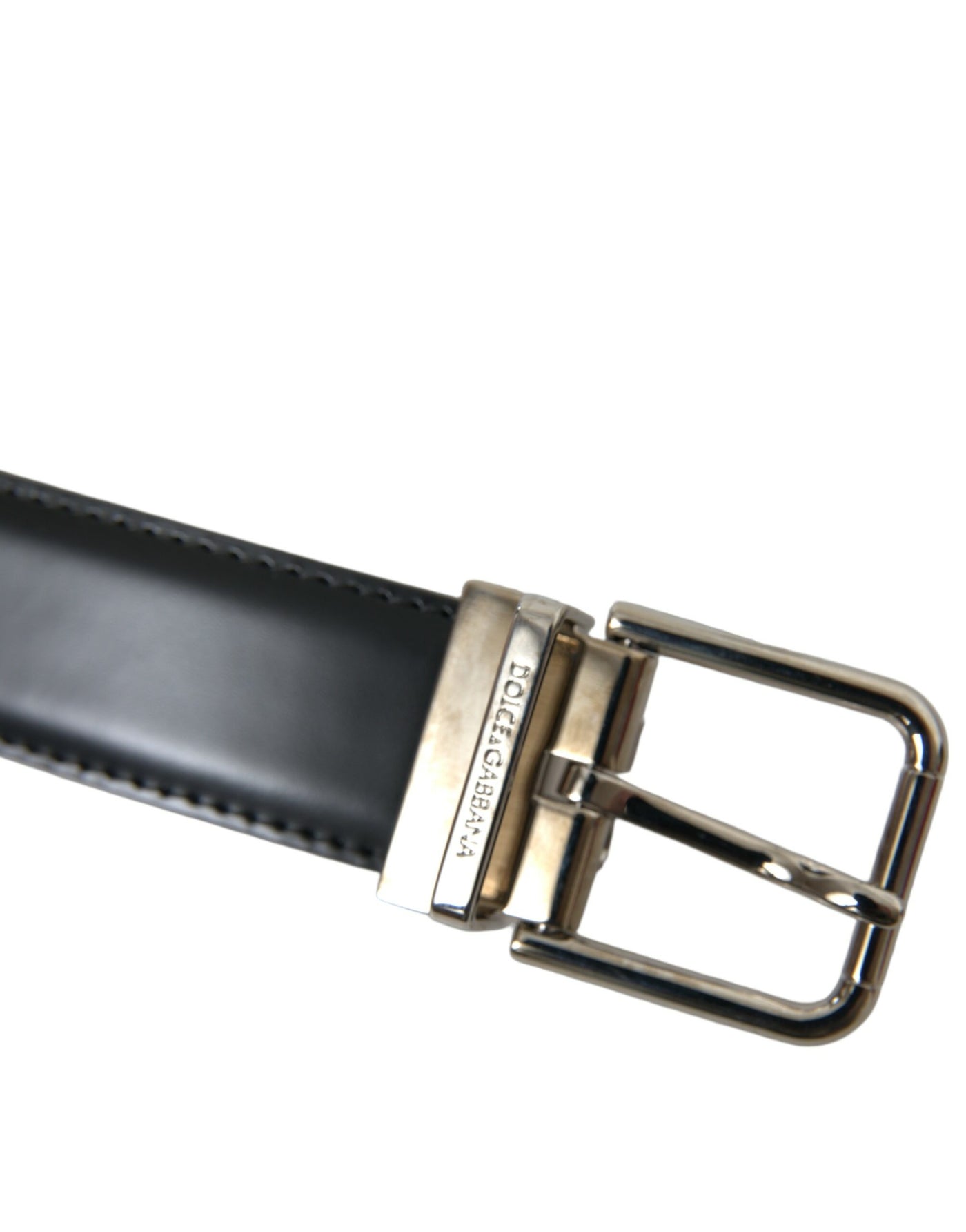 Dolce & Gabbana Black Calf Leather Silver Metal Buckle Belt