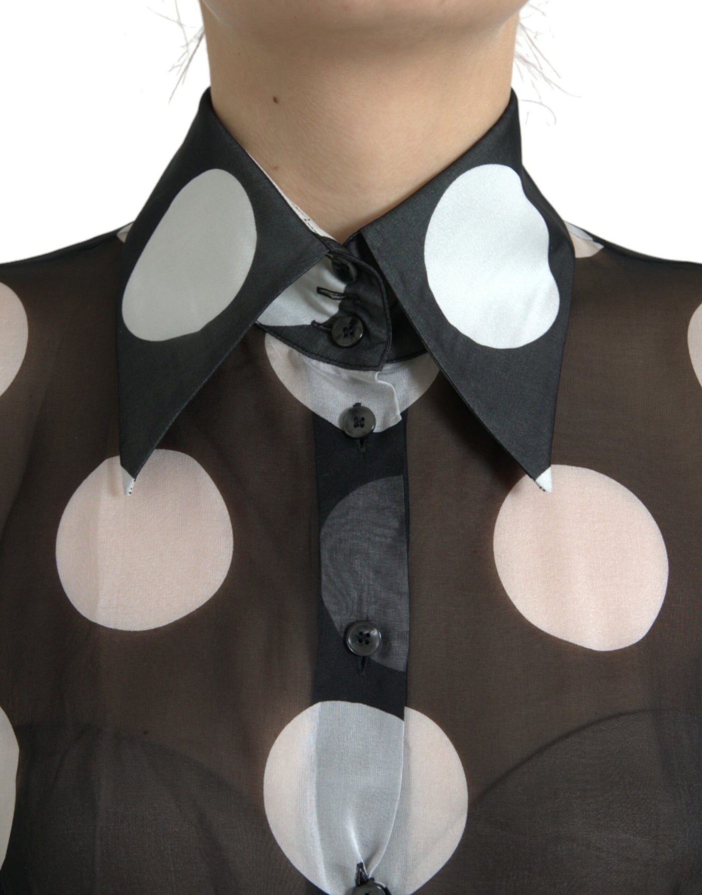 Dolce & Gabbana Silk Collared Button-Up Blouse in Black & White