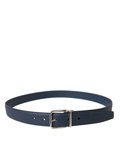 Dolce & Gabbana Navy Blue Leather Silver Metal Buckle Belt