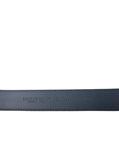 Dolce & Gabbana Navy Blue Leather Silver Metal Buckle Belt