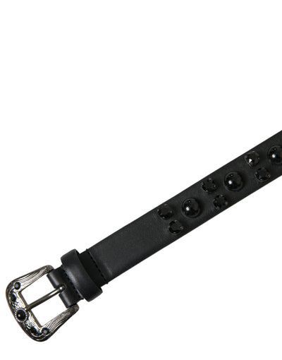Dolce & Gabbana Black Embellished Leather Engraved Buckle Belt