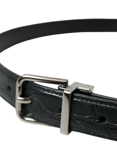 Dolce & Gabbana Black Leather Silver Metal Buckle Belt