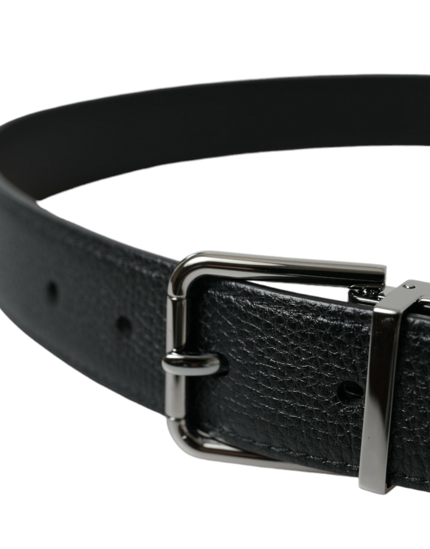 Dolce & Gabbana Black Leather Reversible Silver Buckle Belt