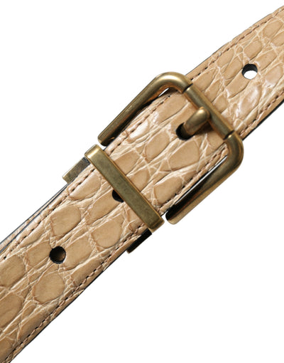 Dolce & Gabbana Beige Exotic Leather Gold Metal Buckle Belt