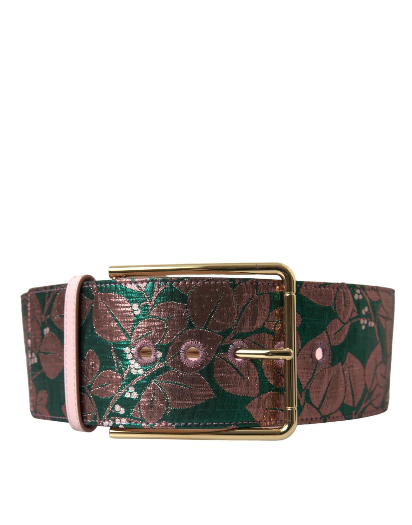 Dolce & Gabbana Multicolor Floral Jacquard Lurex Gold Buckle Belt