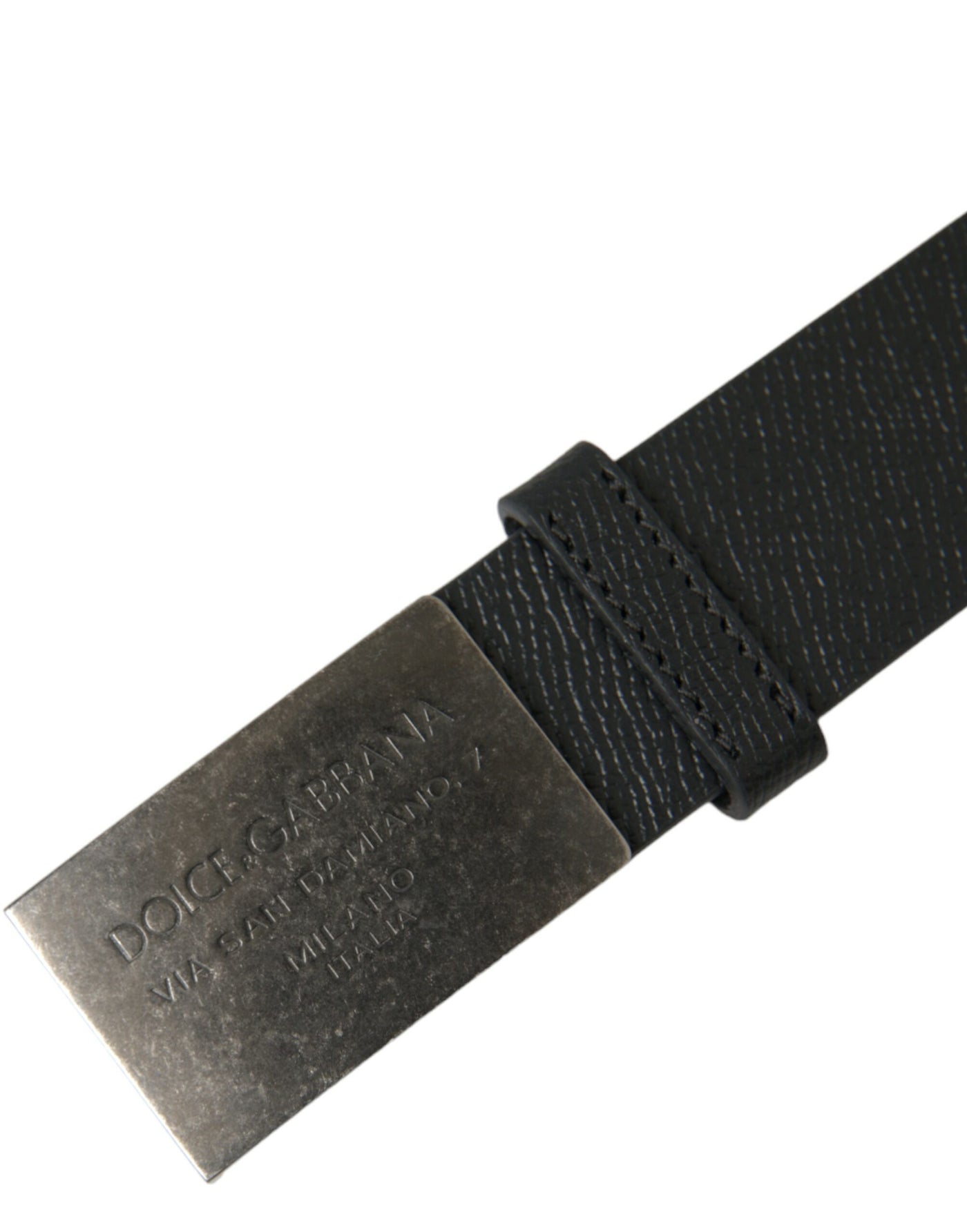 Dolce & Gabbana Black Leather Rectangle Metal Buckle Belt