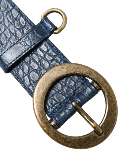 Dolce & Gabbana Blue Leather Gold Oval Buckle Wide Belt