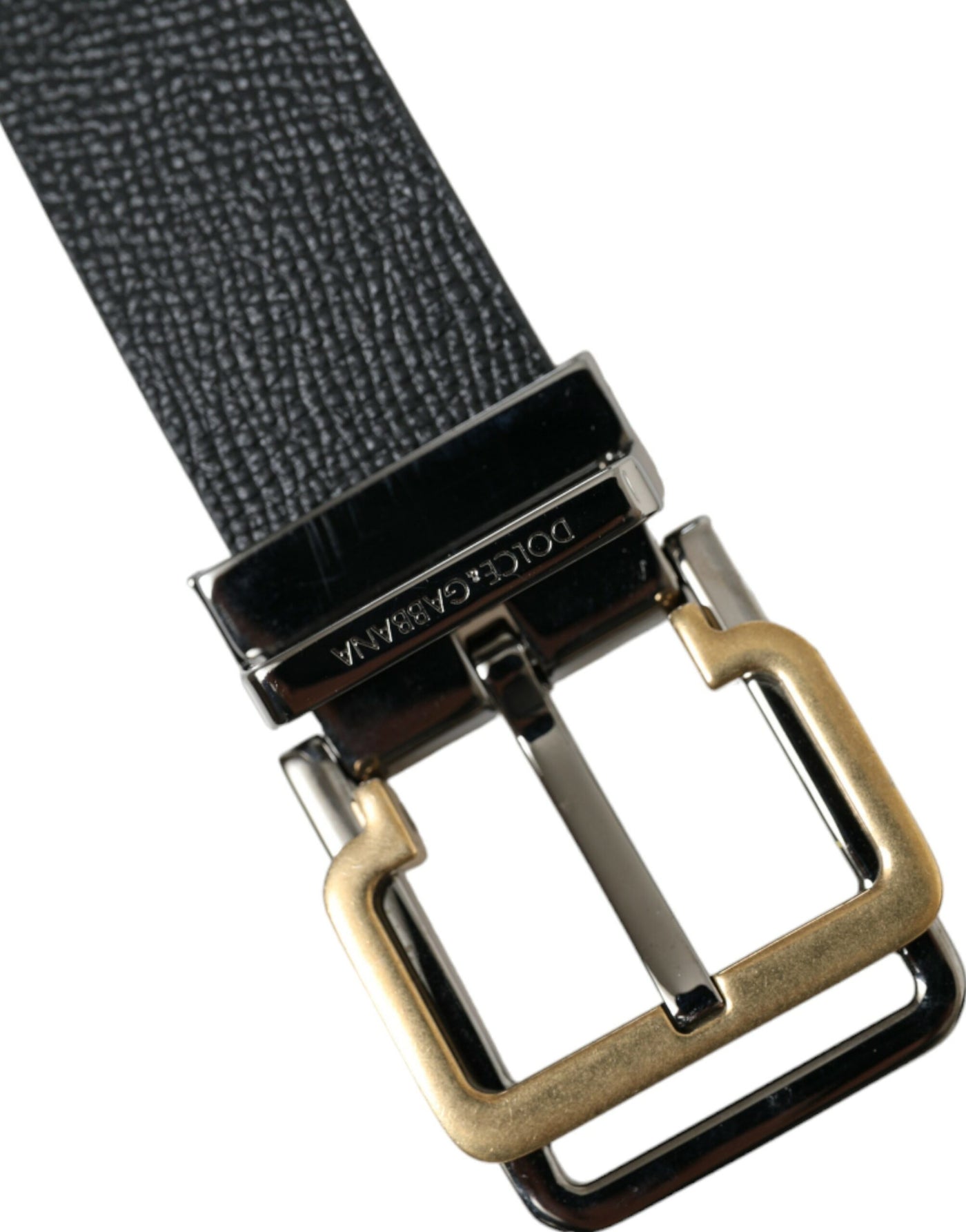 Dolce & Gabbana Black Leather Gold Silver Metal Buckle Belt