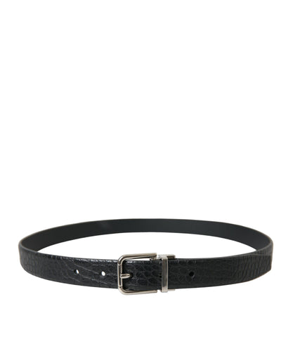 Dolce & Gabbana Black Alligator Leather Silver Buckle Belt