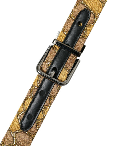 Dolce & Gabbana Gold Leather Jacquard Silver Metal Buckle Belt