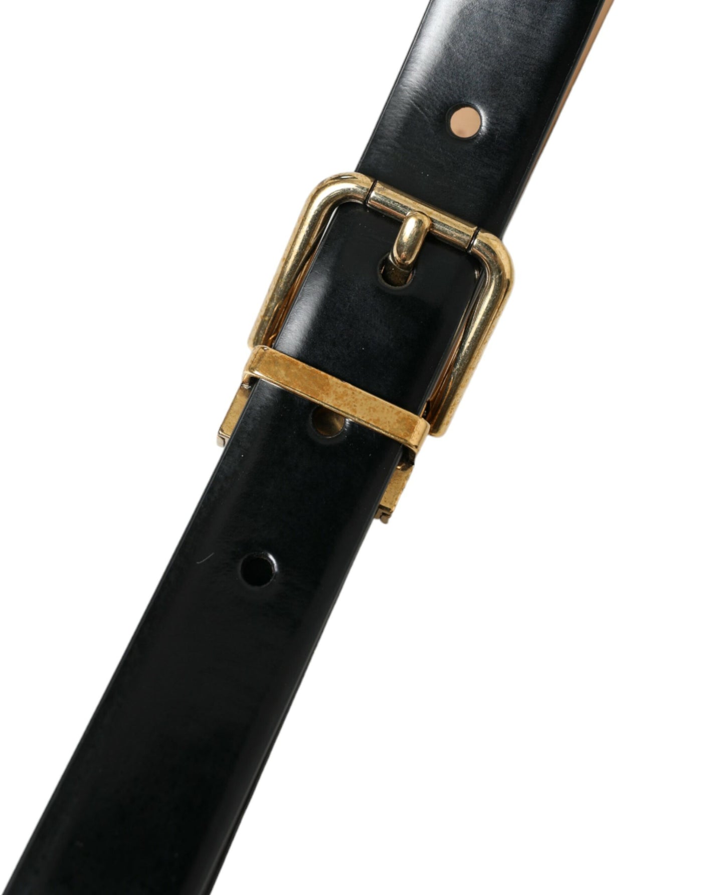 Dolce & Gabbana Black Calf Leather Gold Metal Buckle Belt
