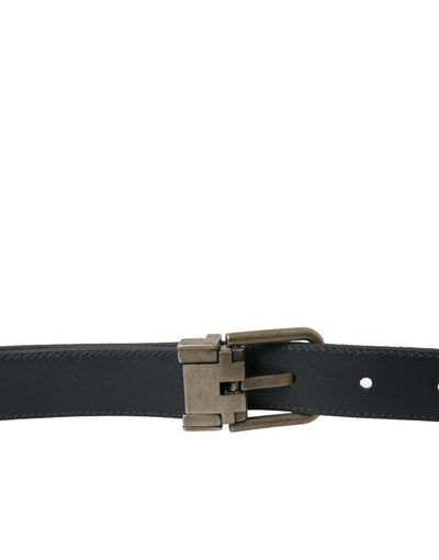 Dolce & Gabbana Black Goat Leather Antique Metal Buckle Belt
