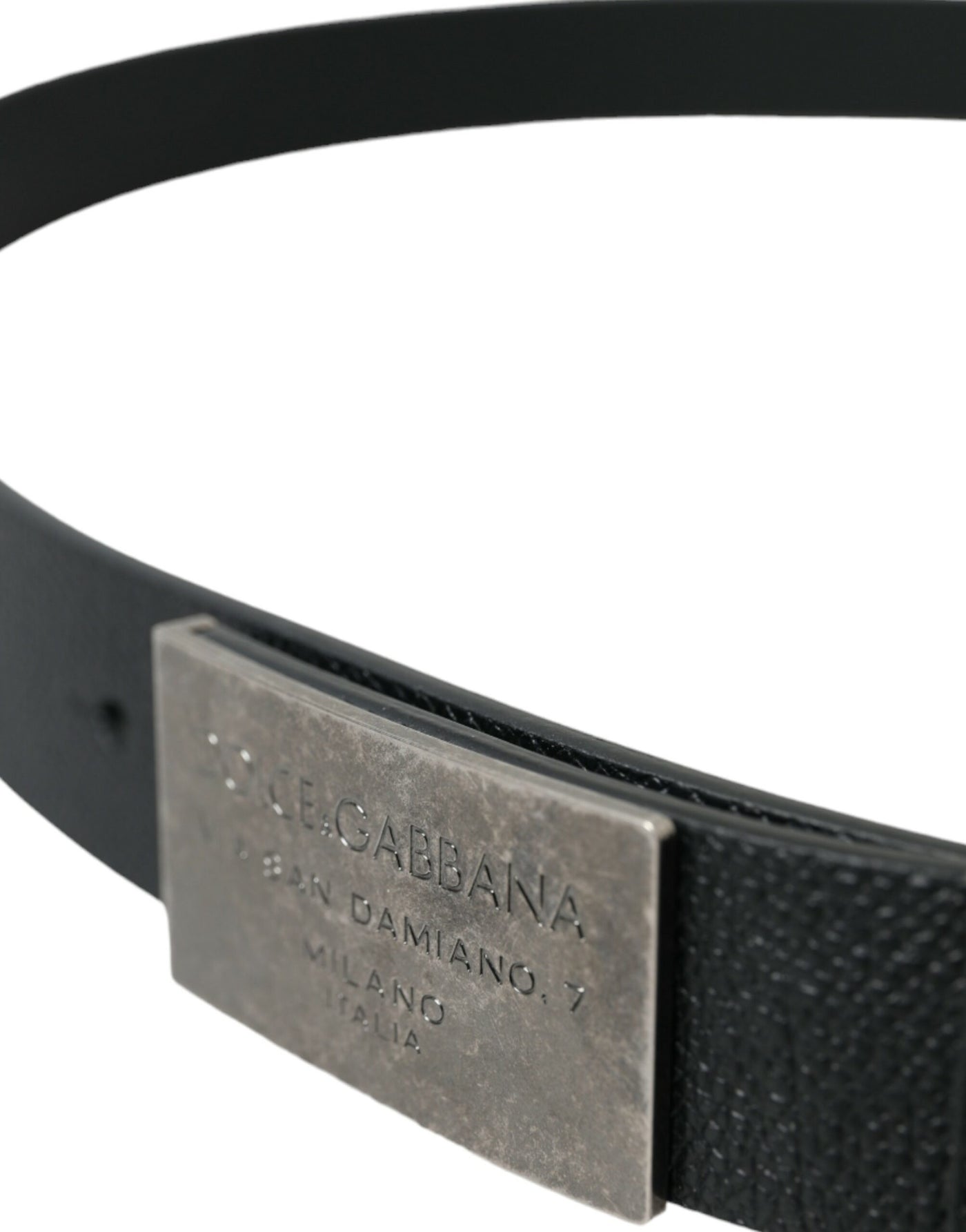 Dolce & Gabbana Black Leather Silver Rectangle Buckle Belt