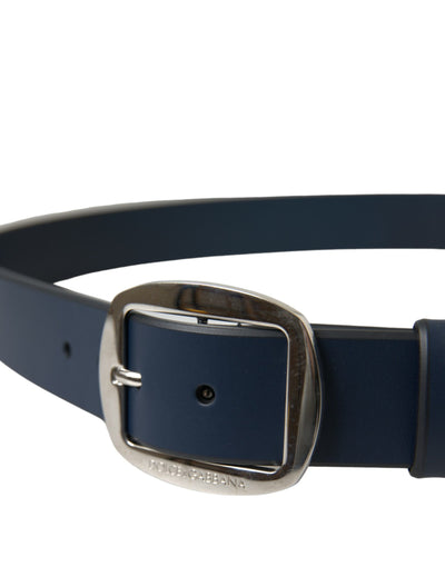 Dolce & Gabbana Blue Calf Leather Silver Metal Buckle Belt