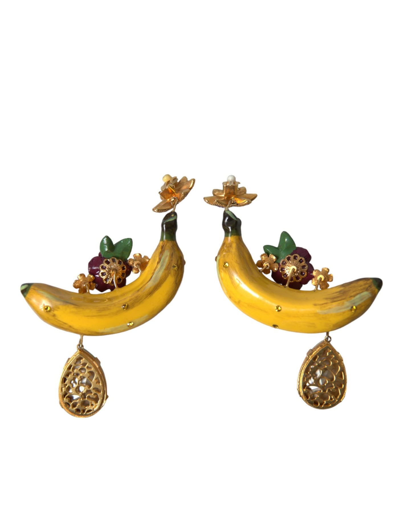 Dolce & Gabbana Gold Brass Crystal Banana Clip-on Jewelry Dangling Earrings