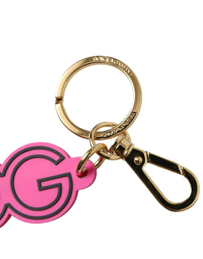 Dolce & Gabbana Pink Rubber Gold Tone Metal DG Logo Keyring Keychain