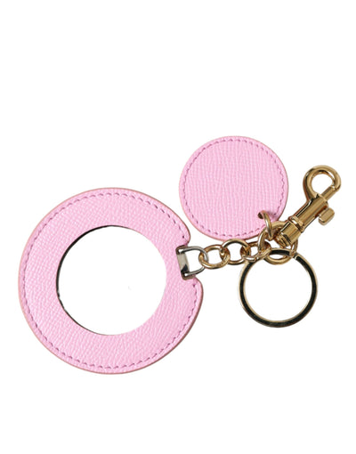 Dolce & Gabbana Pink Calf Leather Gold Metal Logo Print Keyring Keychain