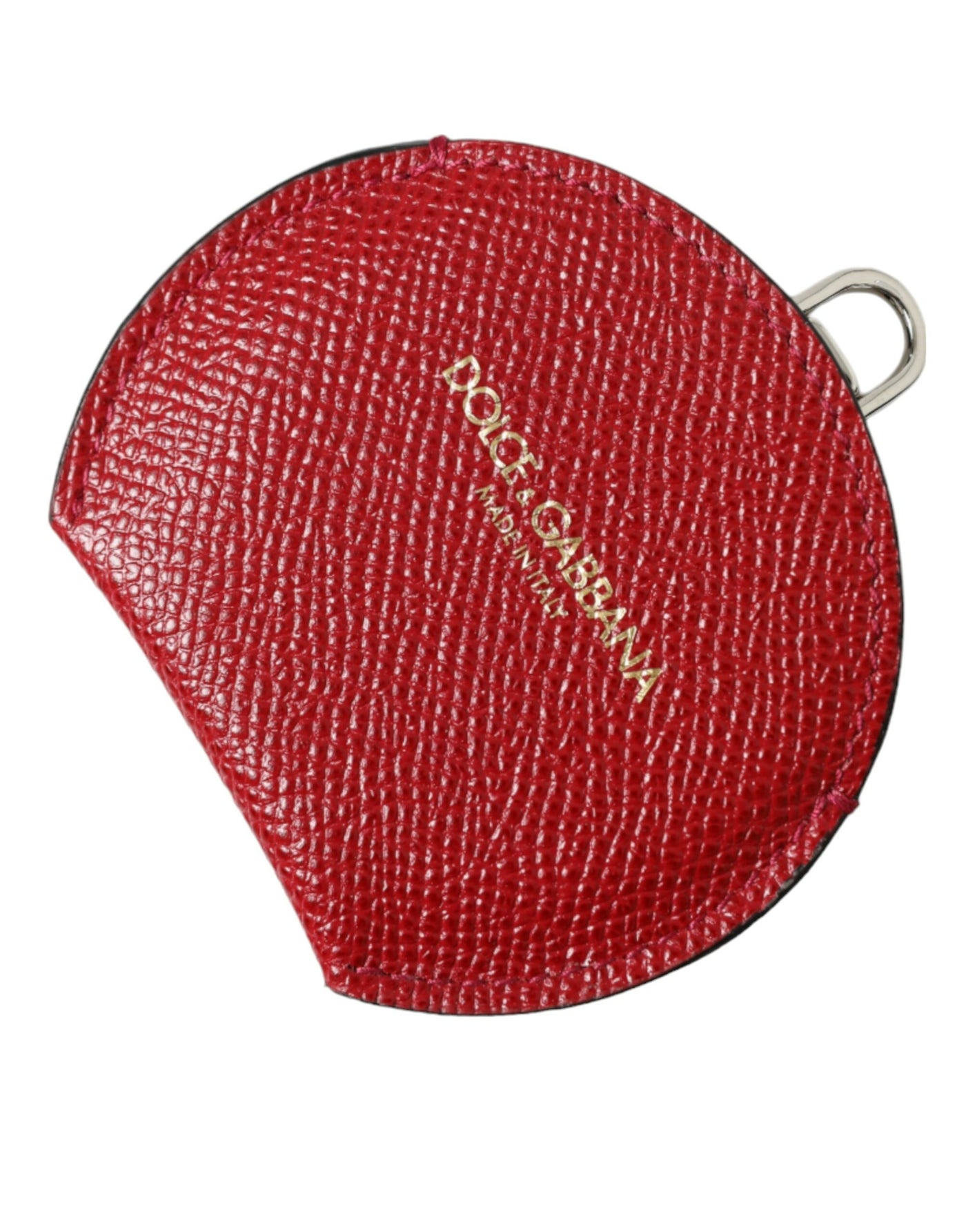 Dolce & Gabbana Red Calfskin Leather Round Logo Hand Mirror Holder