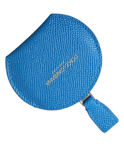 Dolce & Gabbana Blue Calfskin Leather Round Logo Hand Mirror Holder