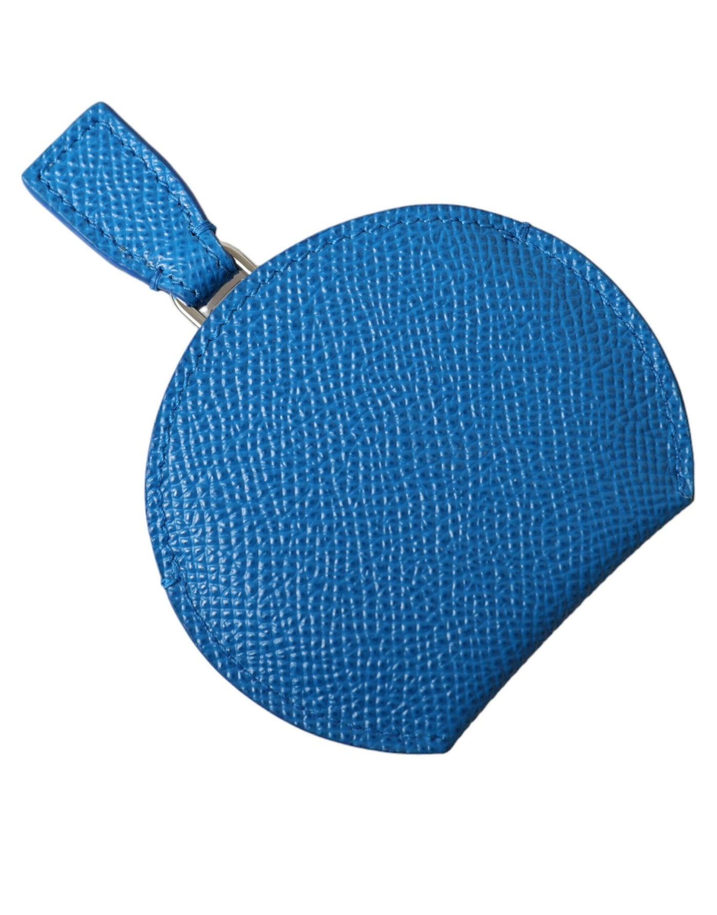 Dolce & Gabbana Blue Calfskin Leather Round Logo Hand Mirror Holder