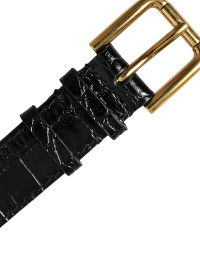 Dolce & Gabbana Black Textured Leather Gold Tone Metal Buckle Armband