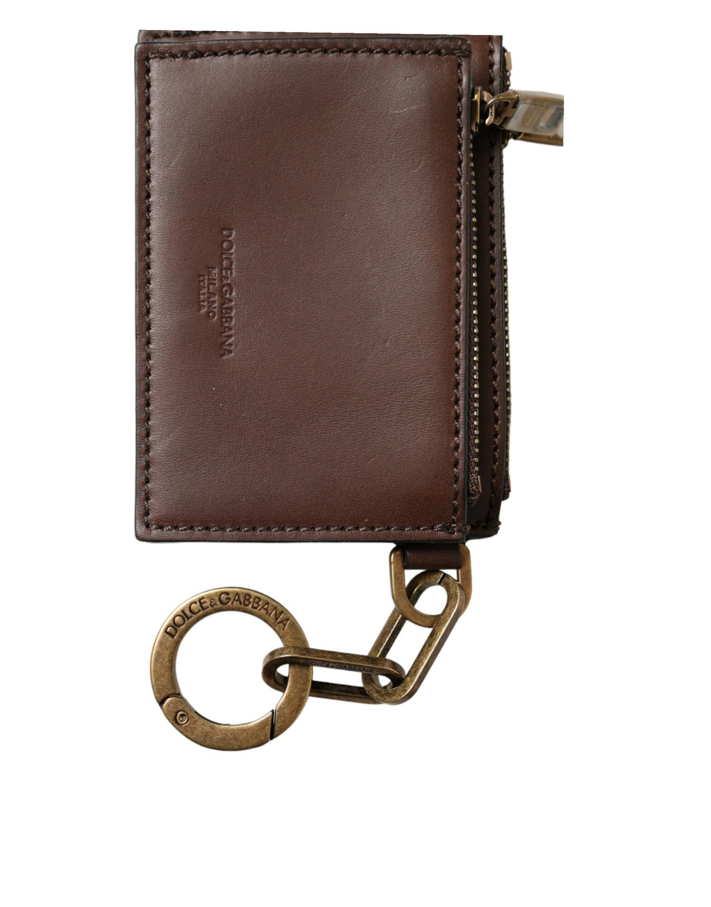 Brown Leather Zip Logo Keyring Coin Purse Keyring Wallet